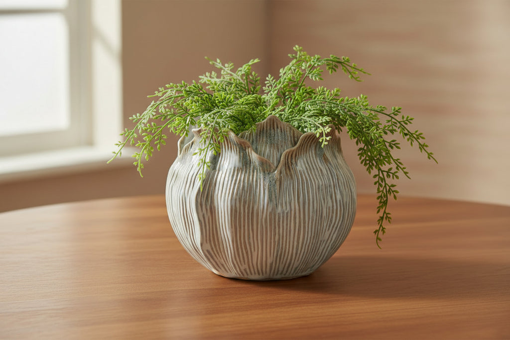 VASO CERAMICA FOGLIA CREMA H19