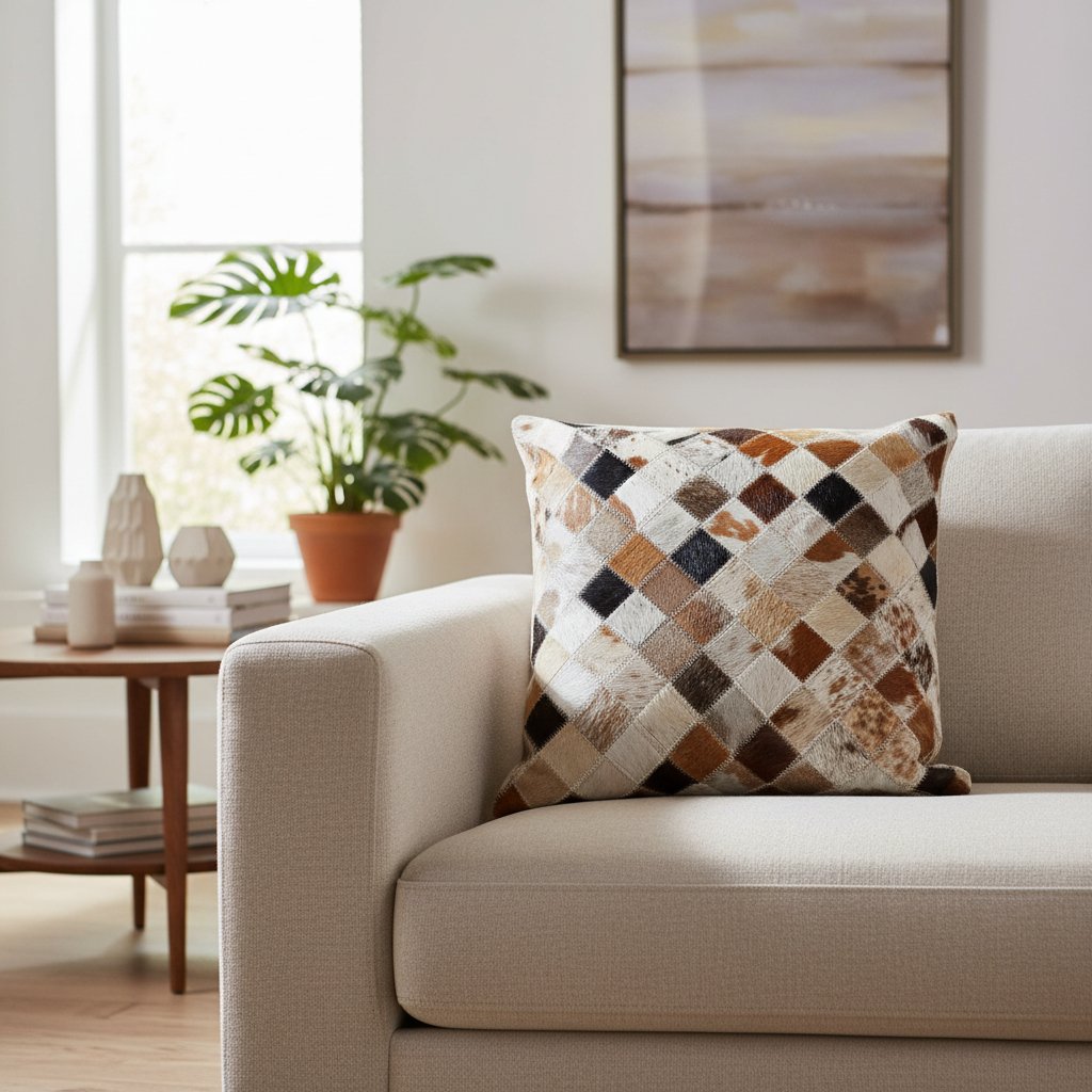 CUSCINO 40X40 PELLE POLIESTERE BEIGE