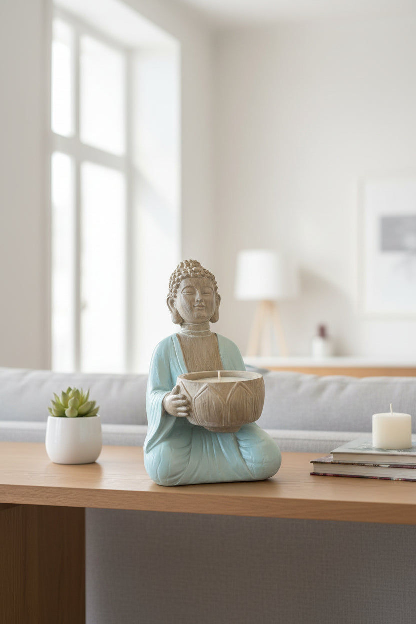 FIGURA RESINA PORTACANDELA BUDDHA