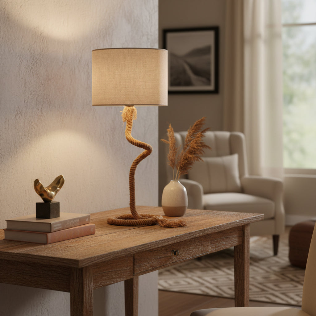 LAMPADA DA TAVOLO CORDA/LINO MARRONE