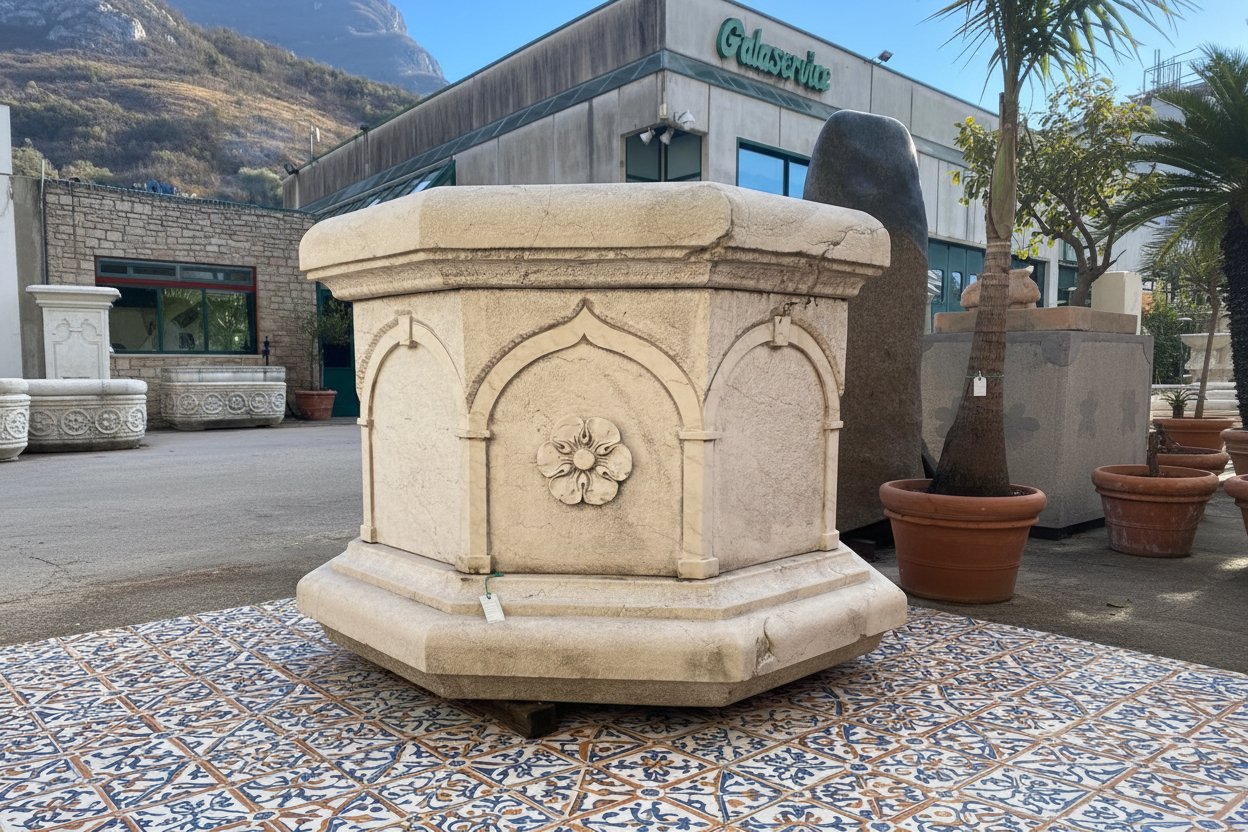 POZZO MARMO BIANCO OTTAGONALE DECORATO