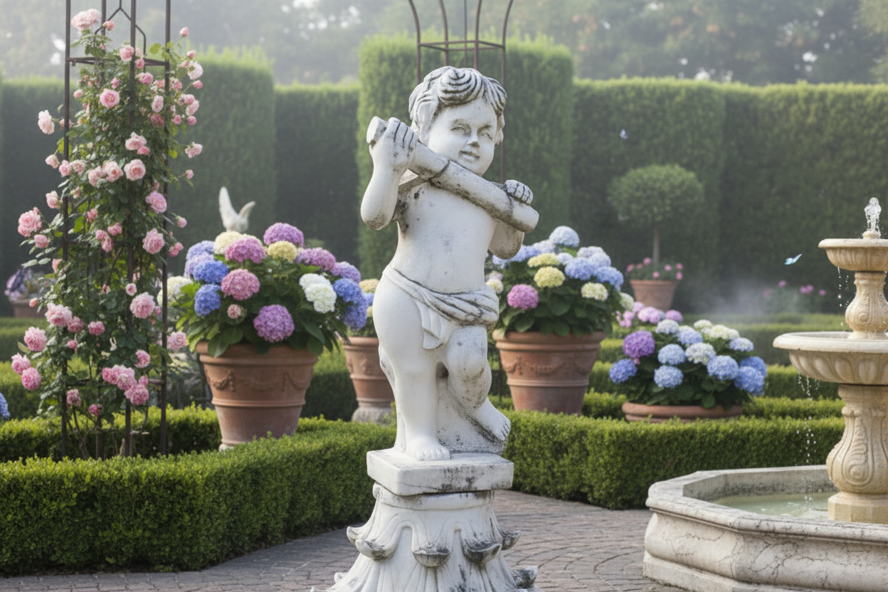 PUTTO MARMO BIANCO CON FLAUTO