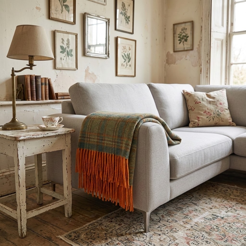 Coperta blu arancio con frange mod Winnie