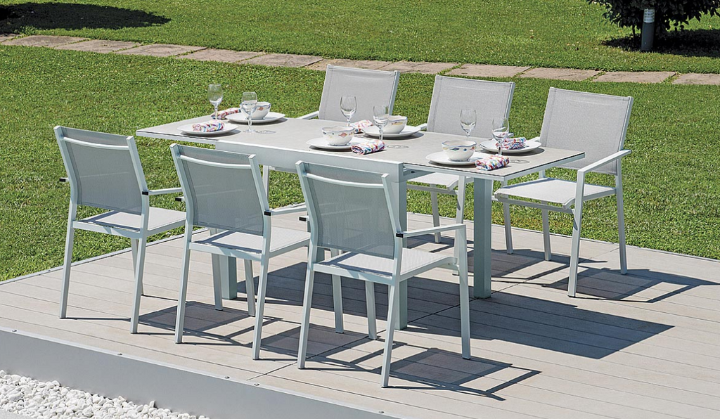 TAVOLO SPALATO 104/208X104 BIANCO PIANO VETROCERAM