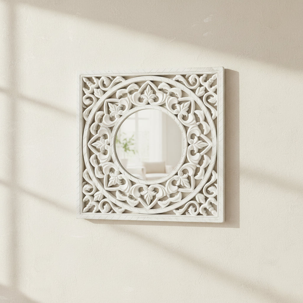 SPECCHIO MDF MANDALA DECAPE BIANCO
